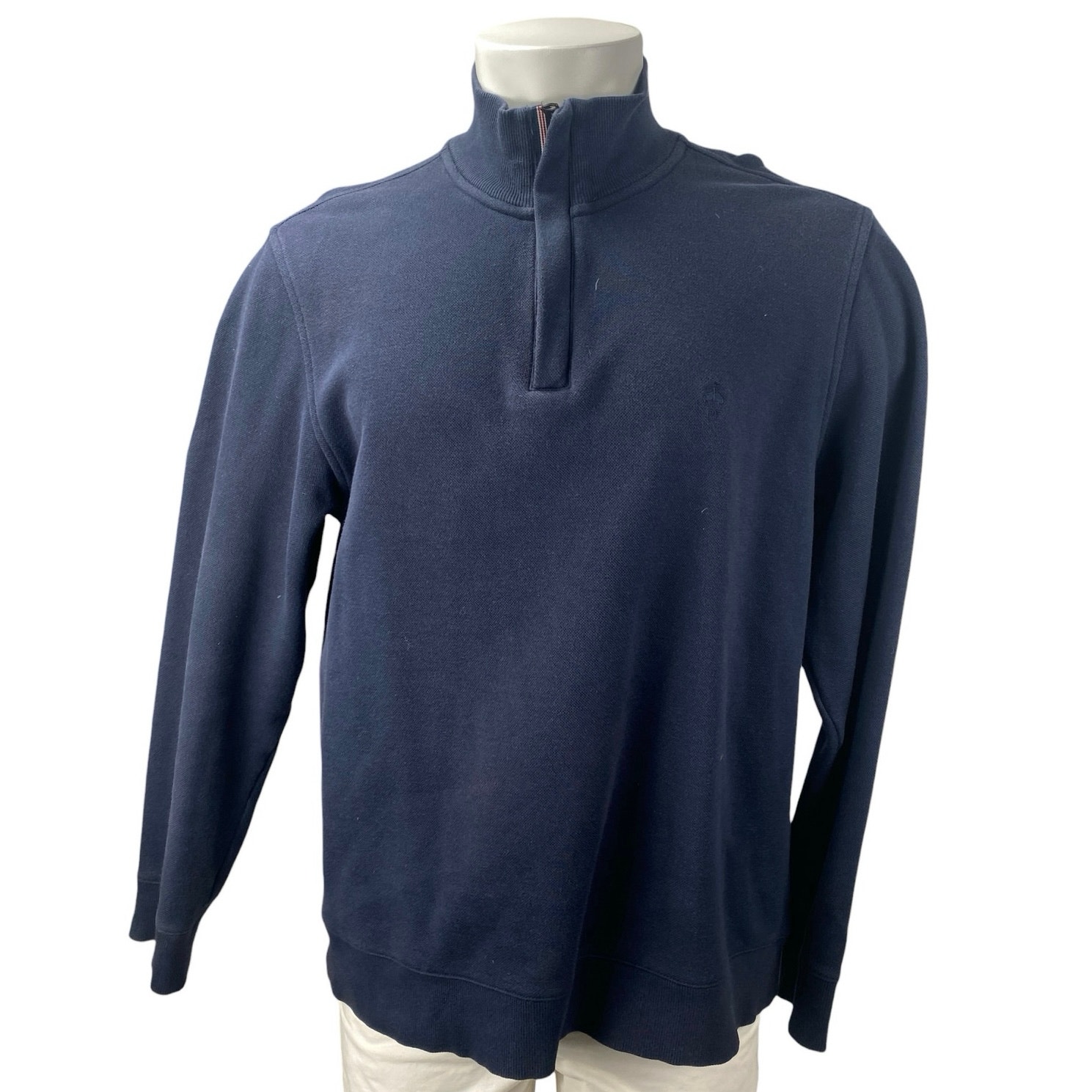 Brooks Brothers Mens Blue 1/4 Zip Mock Neck Long Sleeve Sweatshirt Sweater Top L